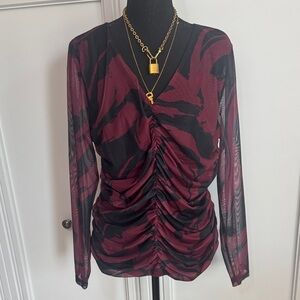 New‎ York & Company Burgundy and Black Ruched Blouse